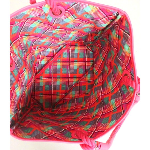 Vera Bradley Lg Straw Beach Tote Navy/ Coral Embroidered Pineapple Rope Straps - Picture 8 of 10